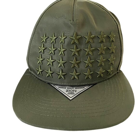 Zion Classic Snapback Hat Olive Green with Embroidered Stars One Size - Picture 1 of 9